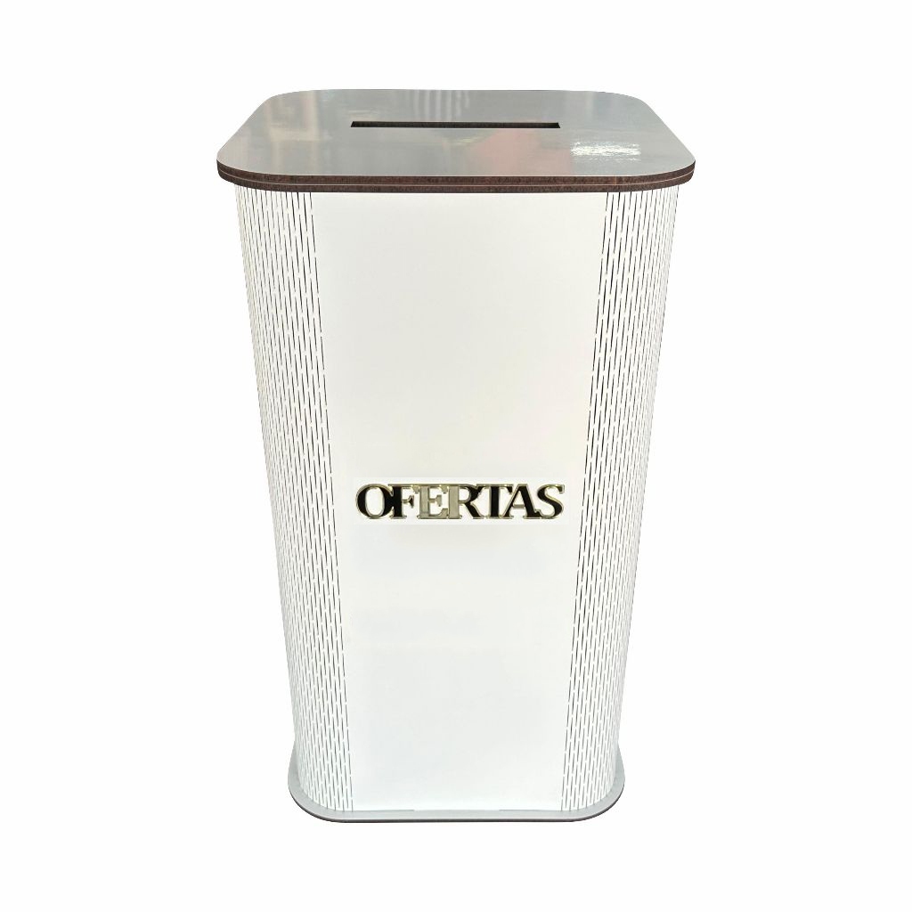 Gazofilácio Branco - 35 Centímetros - Escrita Ofertas Acrílico Dourado