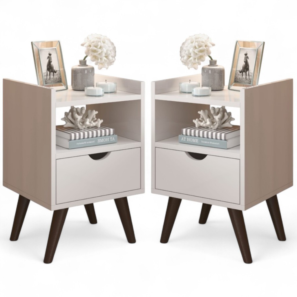 Kit 2 Mesas de Cabeceira Retro para Quarto Casal ou Solteiro Nicho Decoração Palma