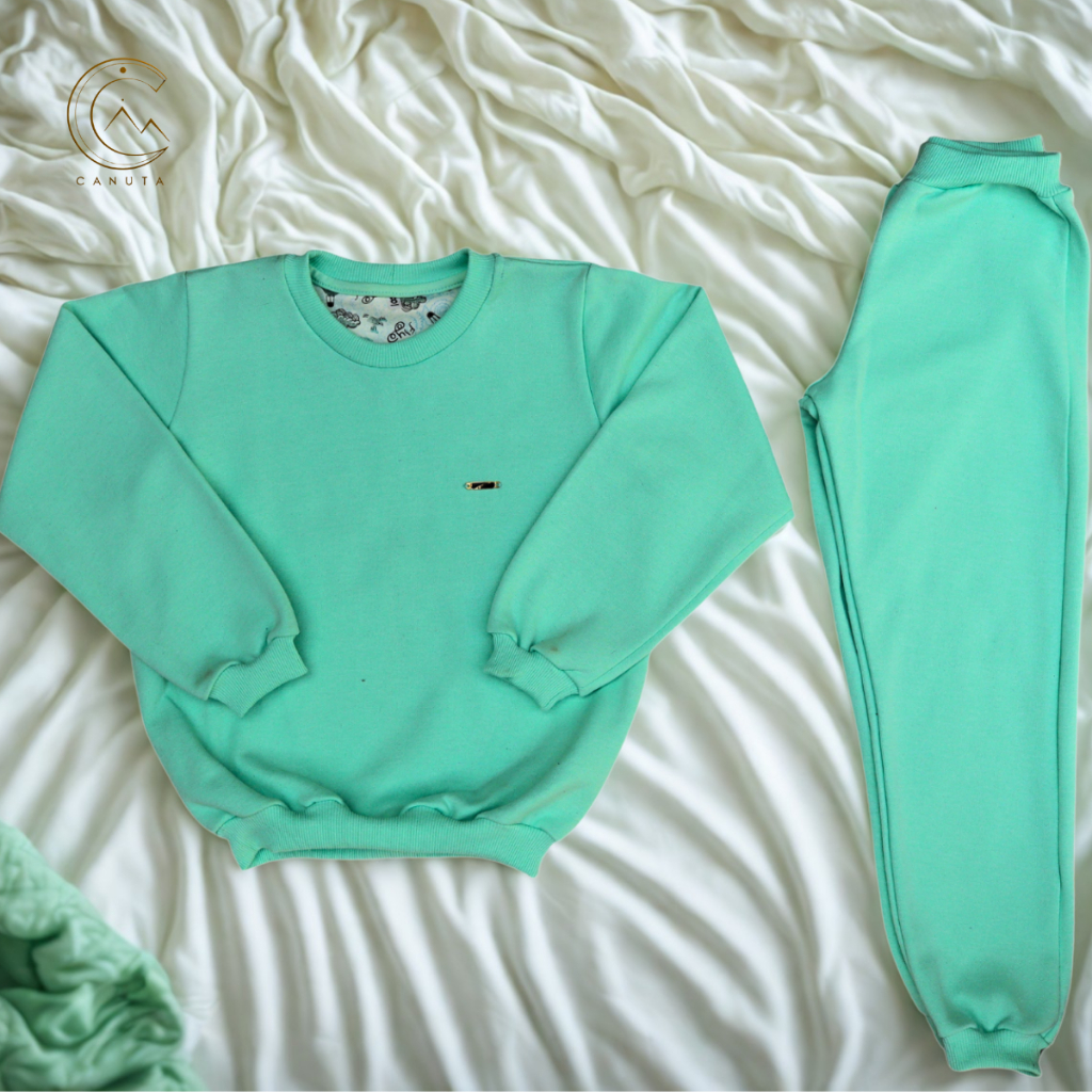 Conjunto Moletom Moletinho Liso Basico Infantil Juvenil Tendência Inverno Tamanho 1 ao 16