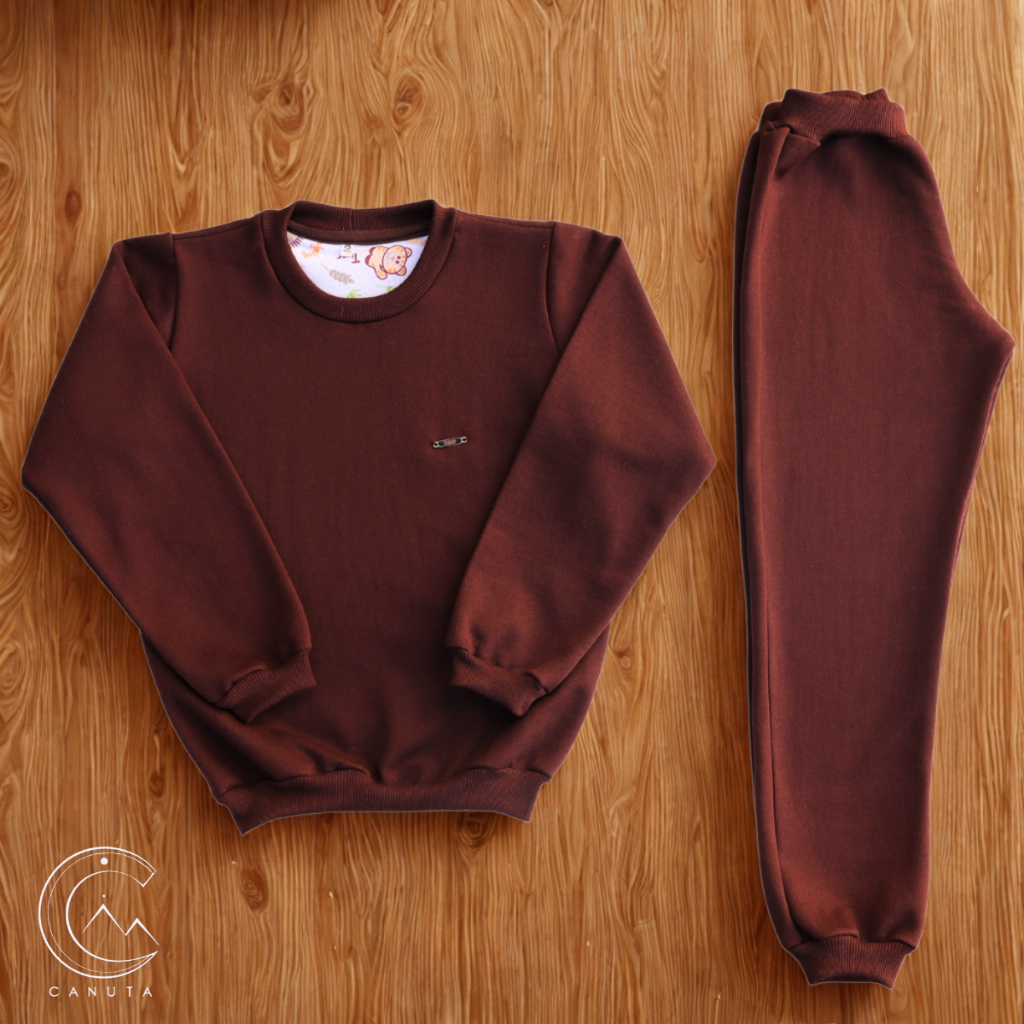 Conjunto Moletinho Flanelado Liso Moderno Infantil Juvenil com Suador e Acabamento Calça e blusa