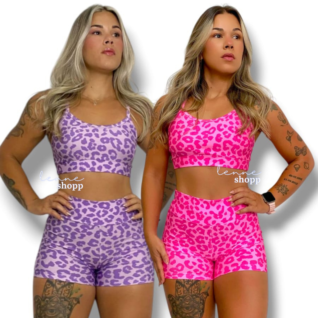 KIT COM 2 CONJUNTOS DE ACADEMIA ANIMAL PRINT FITNESS em Oferta na Shopee