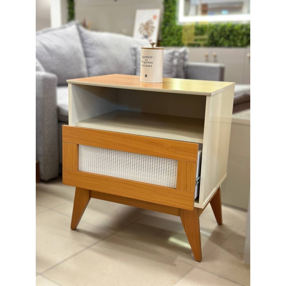 Mesa de Cabeceira estilo Retrô 1 Gaveta Com Nicho e Ratam City EDN Móveis em Oferta na Shopee