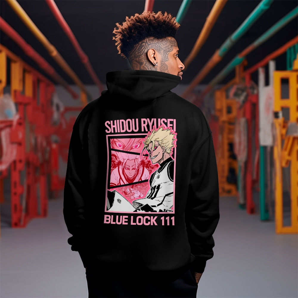 Blusa Moletom Capuz Blue Lock Shidou Ryusei Atacante Anime Bolso Canguru Casual Confortavel REF2576.