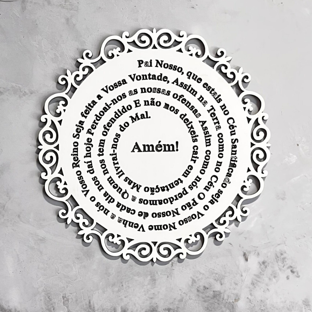 Imagem Mandala Pai Nosso MDF Branco 25cm Decorativa de Parede Religiosa Enfeite Porta Sala Quarto