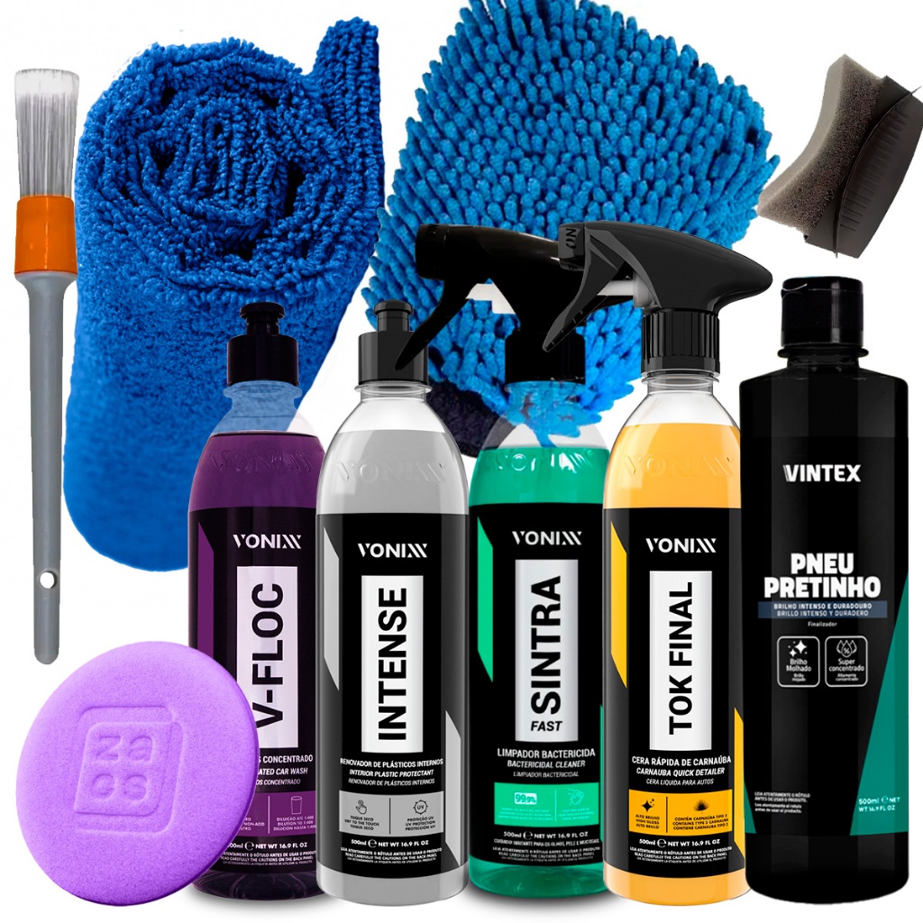 Kit Lavagem Shampoo v-floc Cera Tok Final Intense Sintra Fast pneu pretinho Vonix em Oferta na Shopee