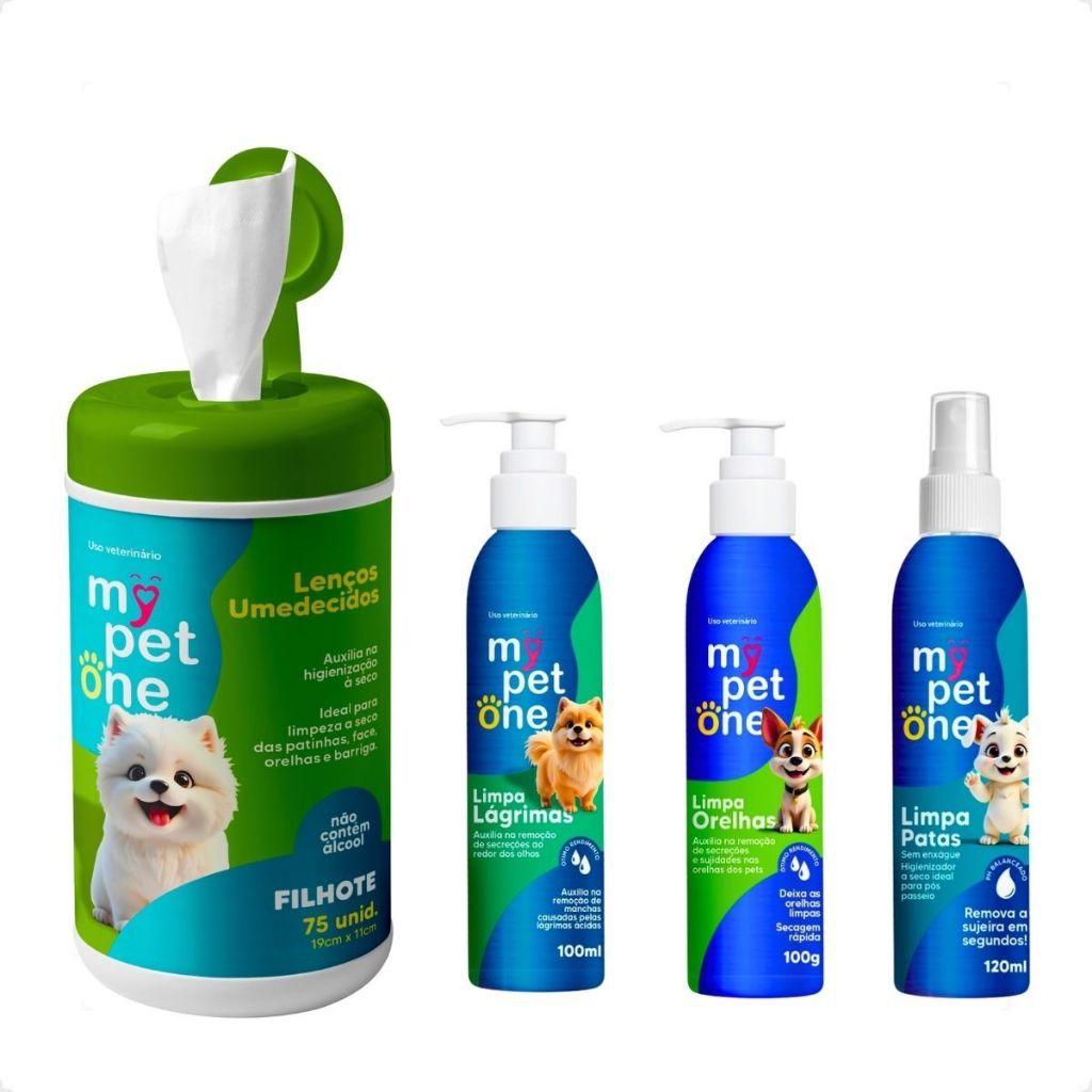 Kit 4 em 1 Higiene Para Cães e Gatos Mypetone - Filhotes