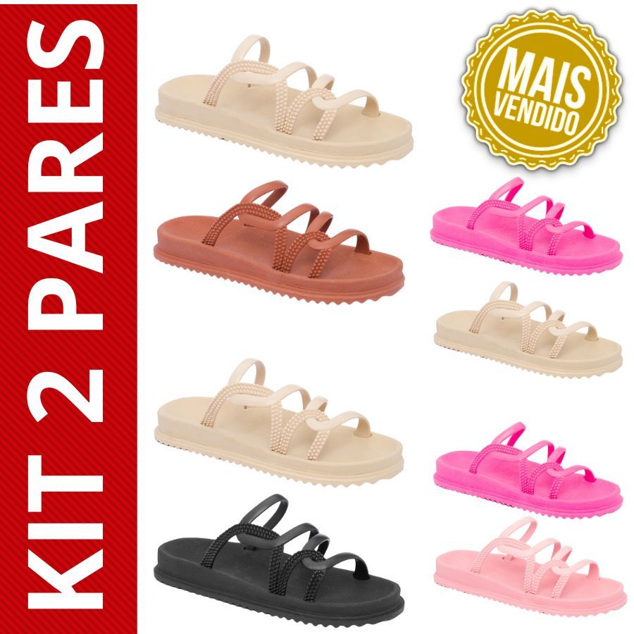 Kit 2 Pares Chinelo Feminino do 33 ao 40 Rasteirinha de Verão Super Macio Papete Luma Sola Tratorada com Amortecedor