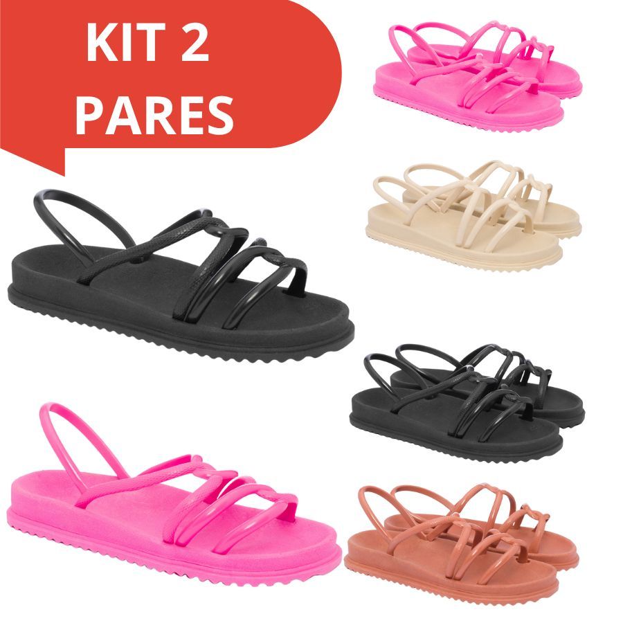 Kit 2 Pares Sandália Feminino do 33 ao 40 Rasteirinha de Verão Super Macio Percata Sola Tratorada com Amortecedor