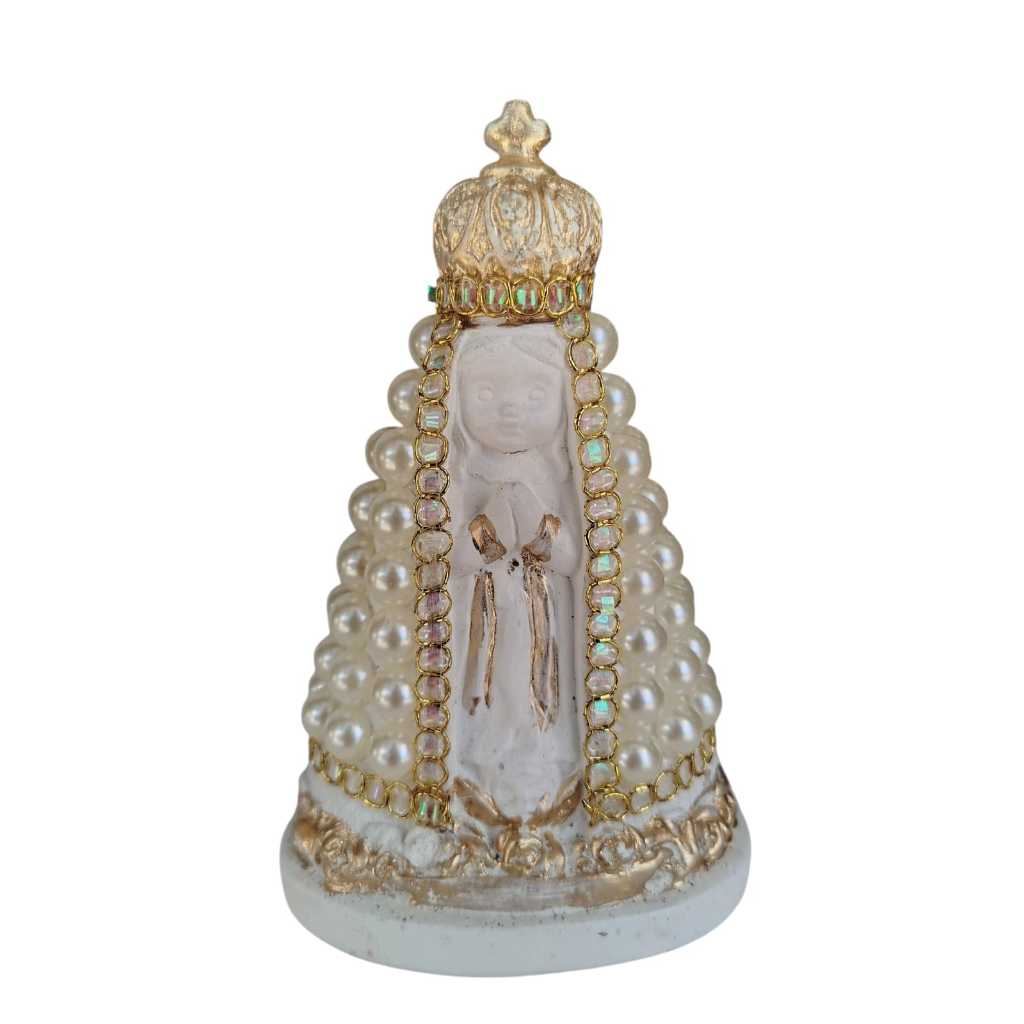 IMAGEM NOSSA SENHORA APARECIDA DE GESSO BRANCA PEROLADA 14CM ESPECIAL