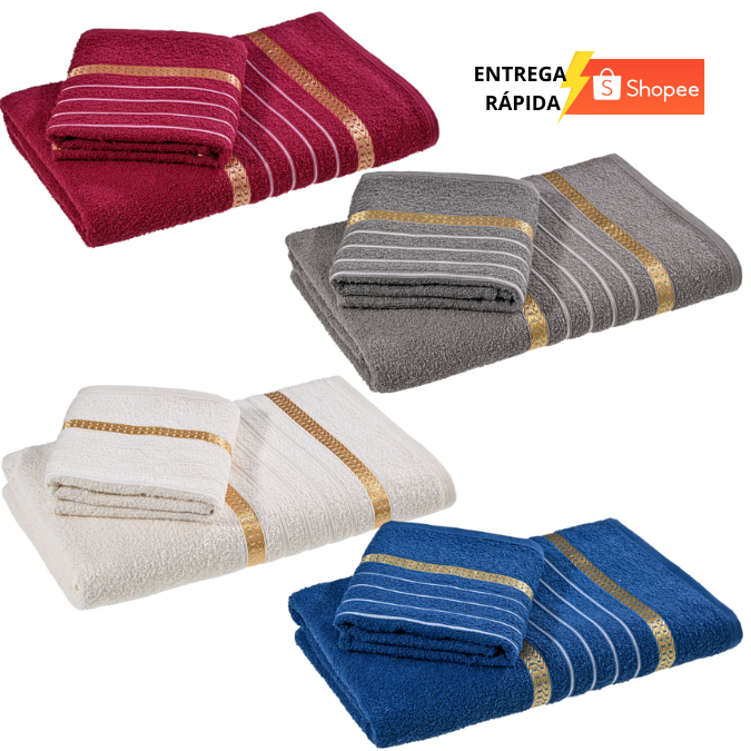 Jogo de Toalhas com 02 ou 04 Peças Banho e Rosto Paris 100% Algodão Alta Absorção Grande Laune Haus em Oferta na Shopee