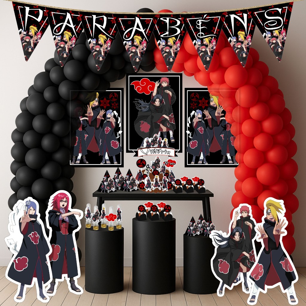 Kit Festa Aniversário Personalizado Akatsuki Feminino 78 itens-Decoração Mesversário Lembrancinhas