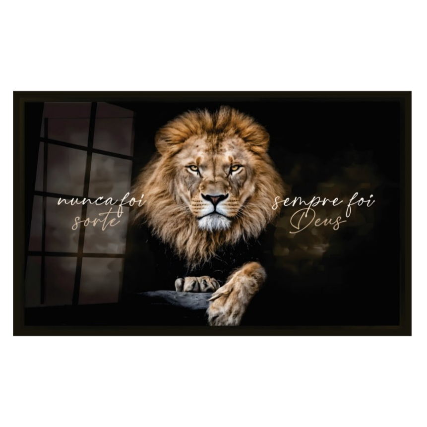 Quadro Decorativo 50x30 Leão De Judá Nunca Foi Sorte Sempre Foi Deus Sala Quarto Escritório Premium
