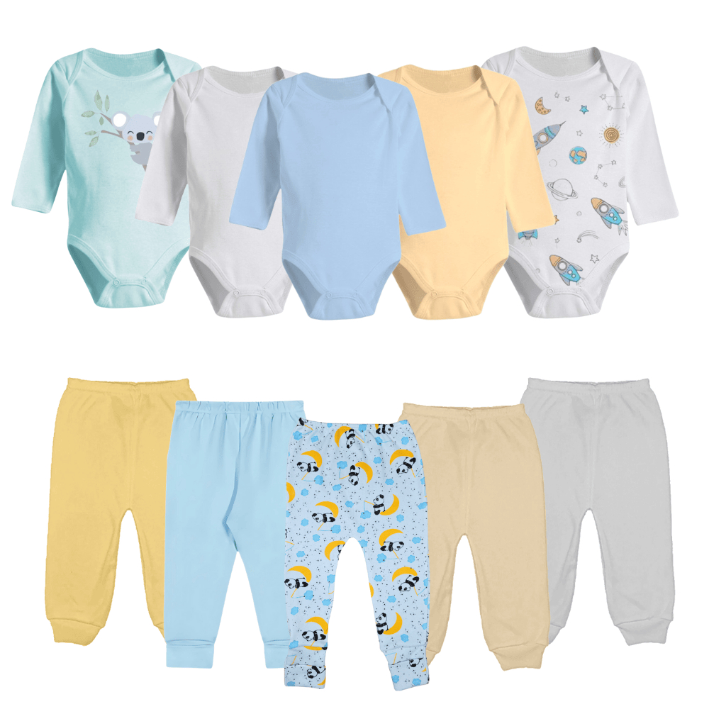 Kit 10 Pçs Roupa De Bebê Body Manga Longa + Mijão - Meninos e Meninas