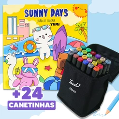 Kit Livro De Colorir Sunny Days Goods - Dias Quentes + Canetinhas Canetas Touch Coloridas Ponta Dupla