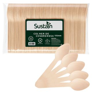 Kit 100, 200 ou 500un Colher p/ Sobremesa em Madeira, Sustentável, Resistente, combo em Oferta na Shopee