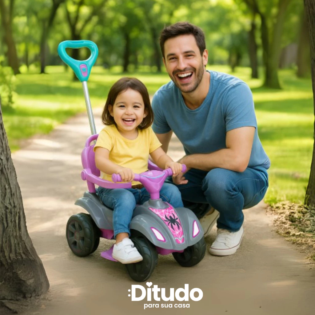 Quadriciclo Infantil Aranha Menina Empurra Criança Andador Brinquedo Bicicleta Carrinho Cestinha