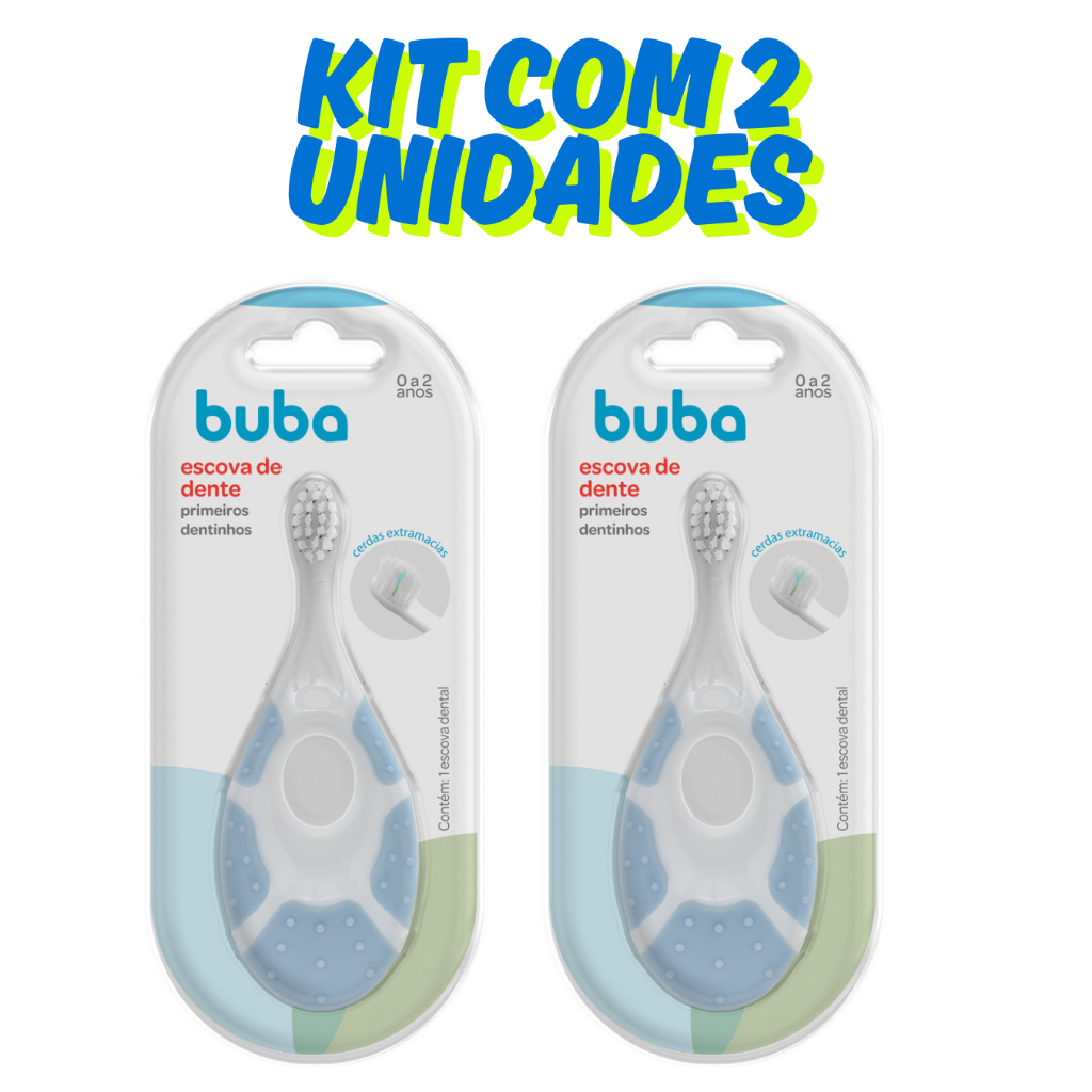 Kit 2 Escova de Dente Buba Higiene Bucal Bebê Menino Escova Dente Azul Escovinha