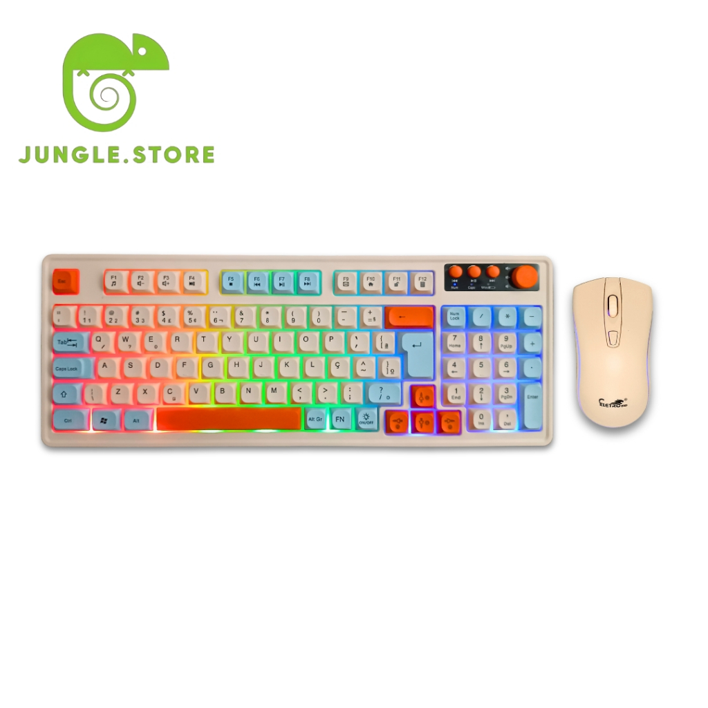 KIT Teclado e mouse sem fio conexão usb 2.4gh recarregavel RGB 98 teclas