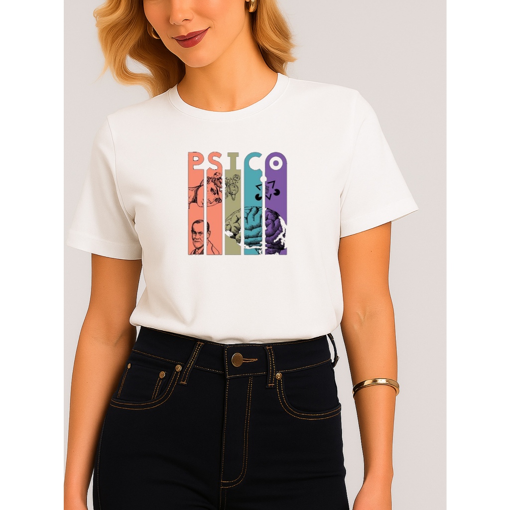Camiseta Feminina Babylook t shirt PSICOLOGIA COLORIDO 100% Algodão CasualROUPA Noite faculdade