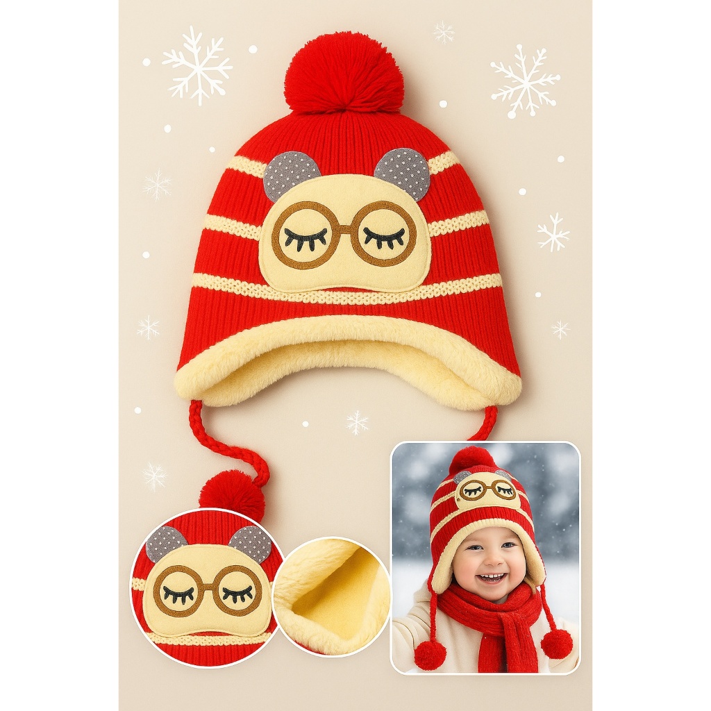 Touca/Gorro Infantil com pompom estampa Forrada Por Dentro para o inverno menino e menina