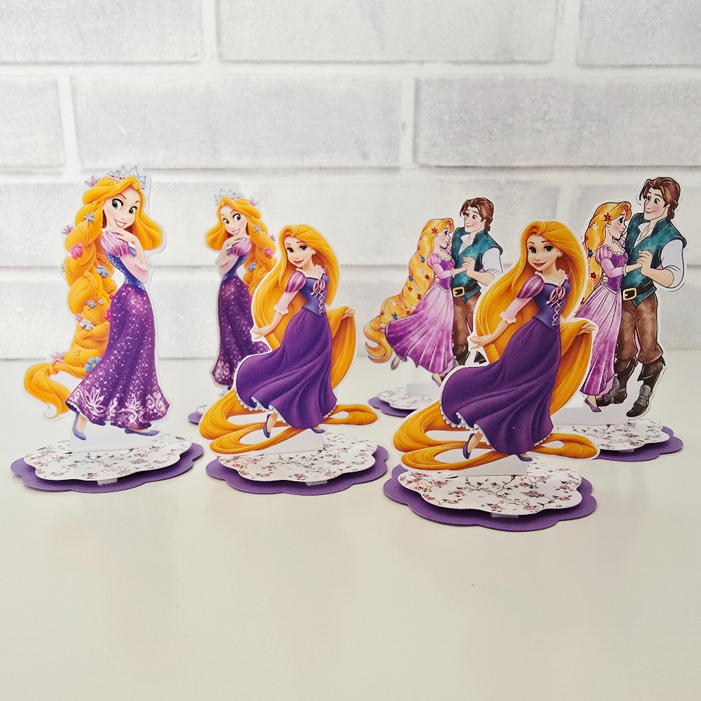 kit 12 Apliques 3D Princesa Rapunzel Enrolados Tag Caixa Acrílica Lembrancinha Personalizado Disney