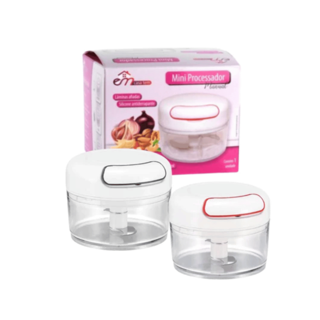 Multiprocessador Manual de Alho e Cebola – Mini Triturador com 2 Lâminas Inox Super Afiadas