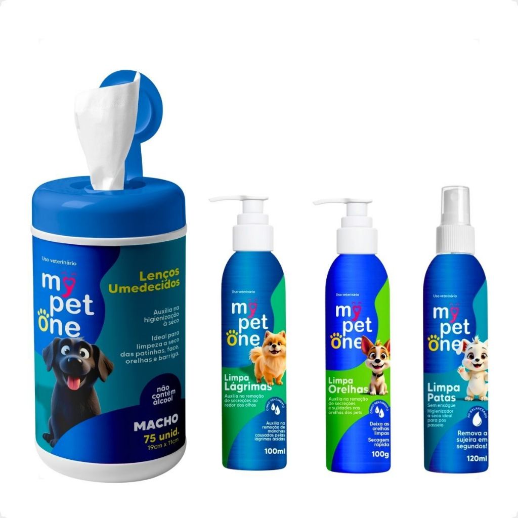Kit 4 em 1 Higiene Para Cães e Gatos Mypetone - Machos