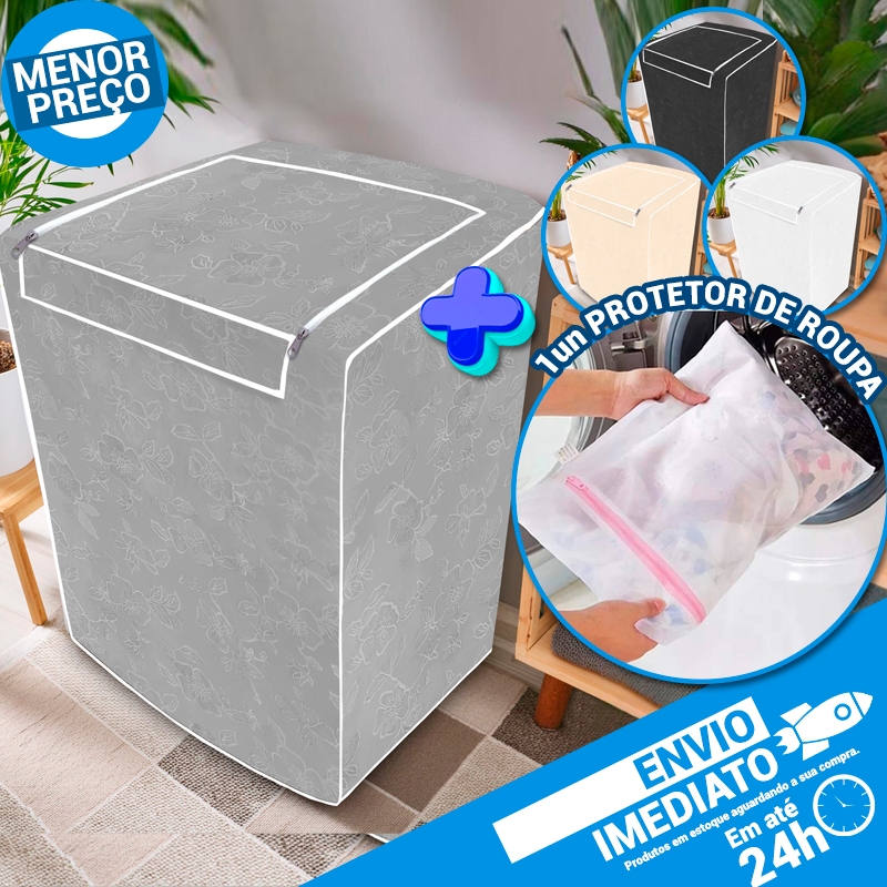 Capa de Máquina de Lavar Com Zíper Couronil Lavadora Electrolux Brastemp Consul + Saco Protetor P