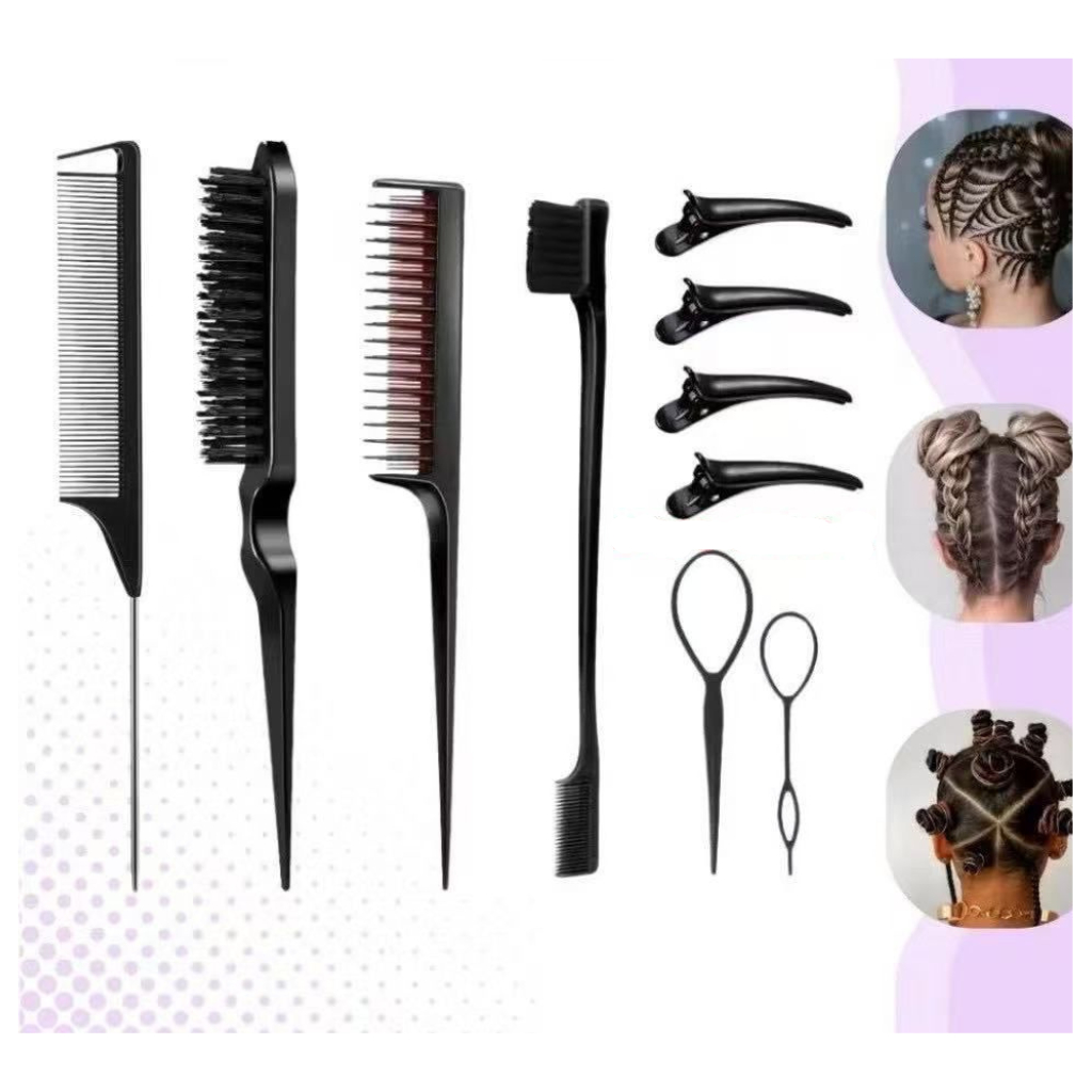 Kit 10 Ferramentas Completo para Tranças, Baby Hair e Coques, Pentes para Cabelos Penteados