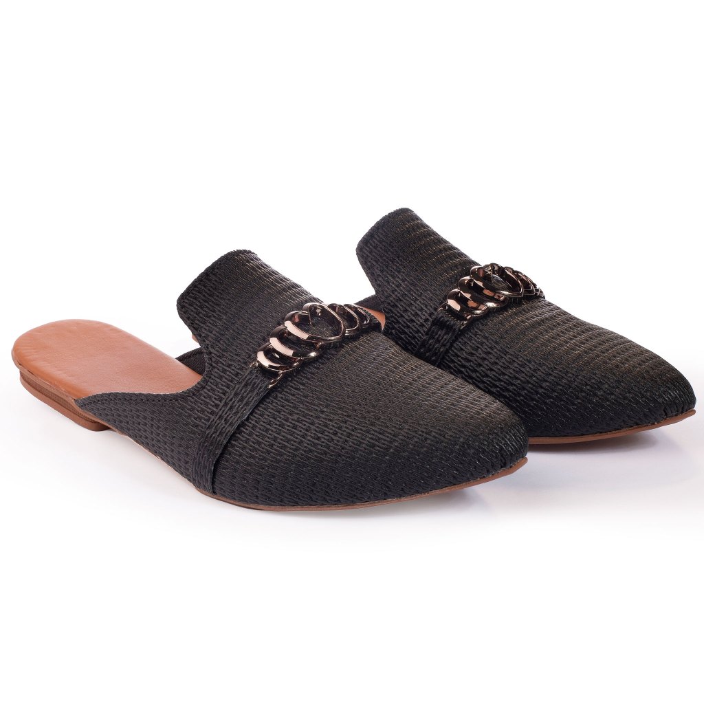 Mule Sapatilha Corrente Coração Feminina Sapato Elegante Bico Fino Rasteirinha Tendência Moda Ref.61