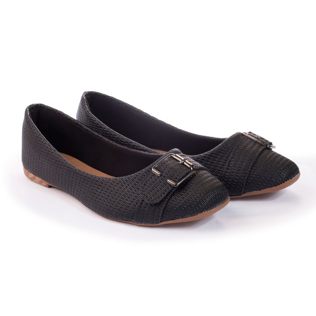 Sapatilha Feminina Rasteirinha Texturizada Detalhe em Fivela Confortável Sapato Moda Fashion Ref.62