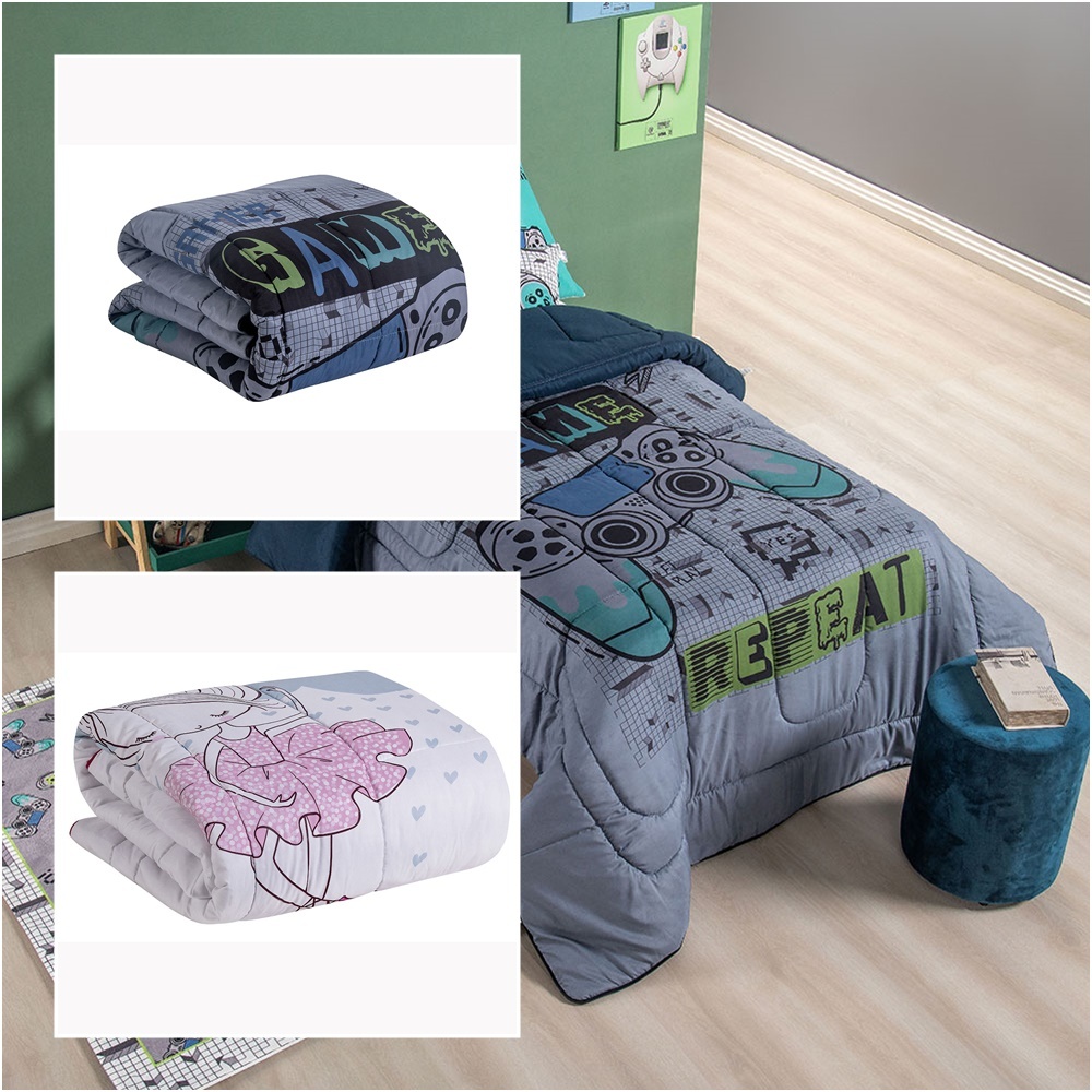 Kit de Cama Juvenil para Meninas Bailarinas MR Enxovais – Edredom, Fronha, Porta-Travesseiro e Capas de Almofada – Tecid