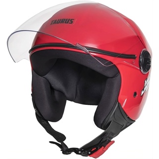 Capacete Aberto Taurus Joy23 Open Face Vermelho Brilhante com Viseira Acoplada em Oferta na Shopee