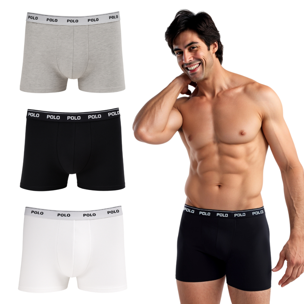 Kit 3 Cuecas Algodão Premium Cotton Polo Star Modelo Boxer Box Masculino Adulto Básica Original 523