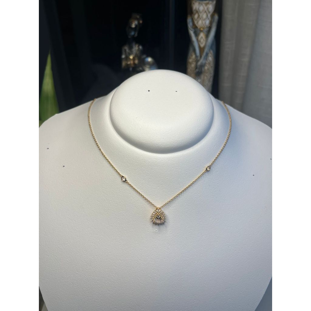 Corrente Feminina com pingente Gota cravejado com pedra zircônia rosa - semijoia ouro 18k