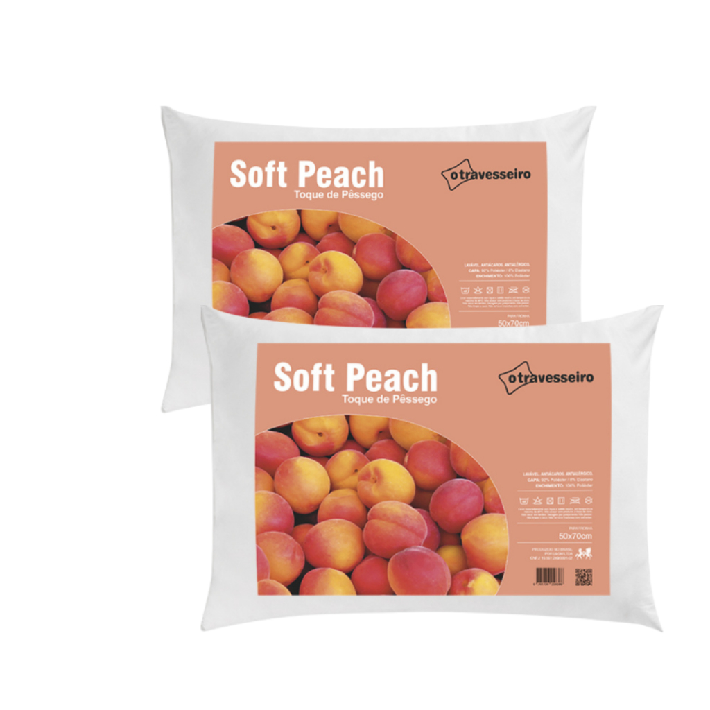 Kit 2 Travesseiro  Antialergico Toque de Pessego Lavável  70x50cm Macio e confortavel