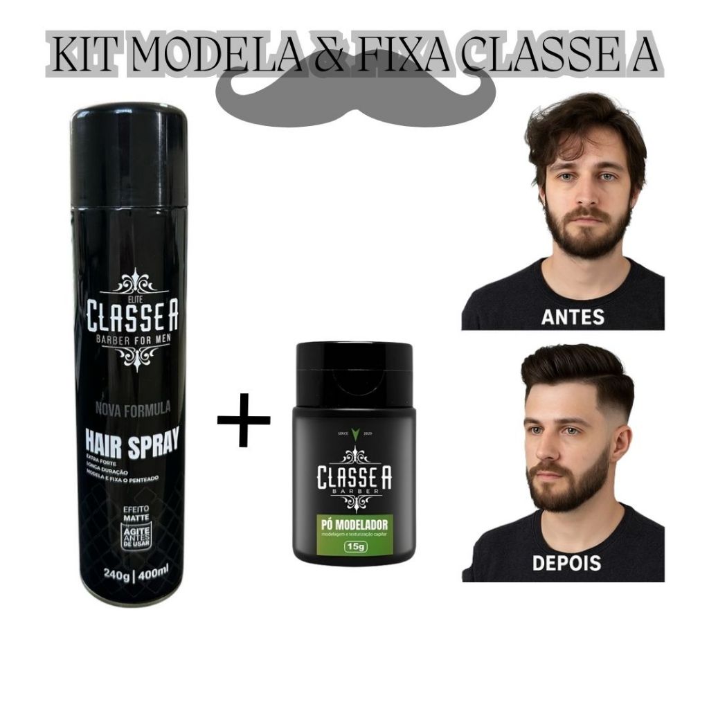 KIT FIXADORES 1 LAQUE HAIR SPRAY EXTRA FORTE EFEITO BRILHO 1 POMADA EM PÓ MODELADORA EFEITO MATTE