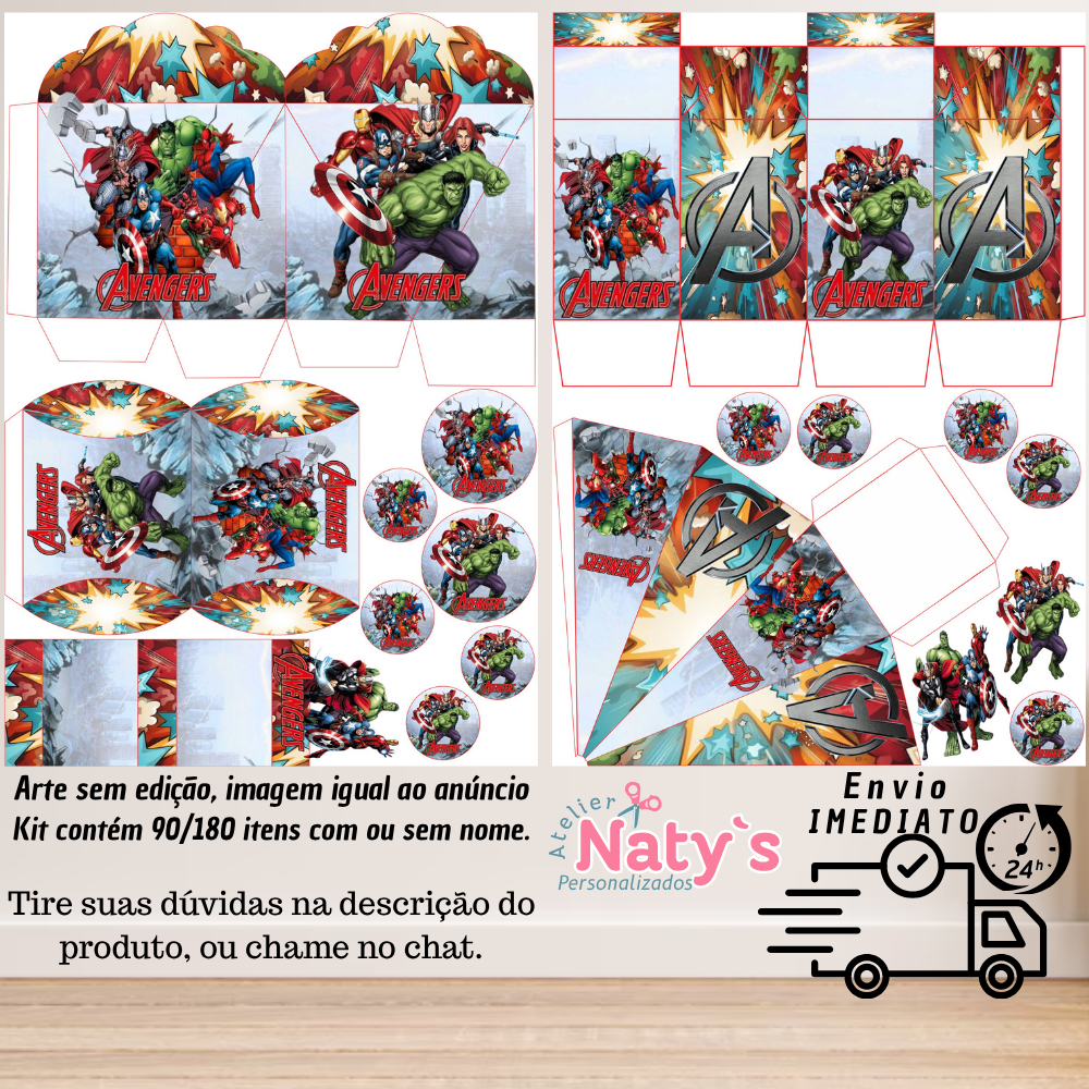 KIT COM 90/180 ITENS TEMA: VINGADORES LEMBRANCINHAS COM/SEM NOME - Envio 24H em Oferta na Shopee