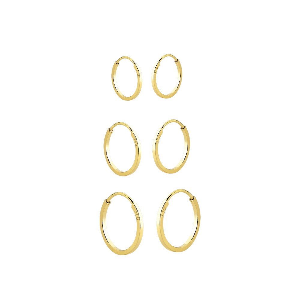 Trio argolas 18k redonda 750 10mm 12mm 14mm em Oferta na Shopee