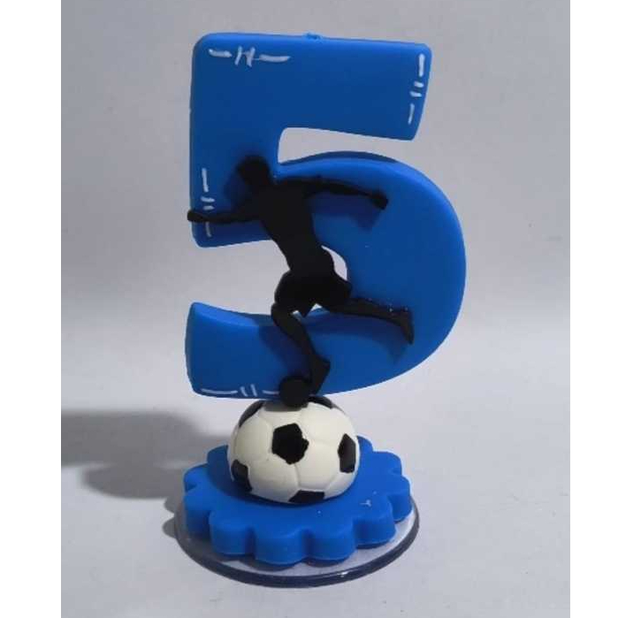 Vela Futebol Azul em Biscuit para Festas Temáticas de Futebol