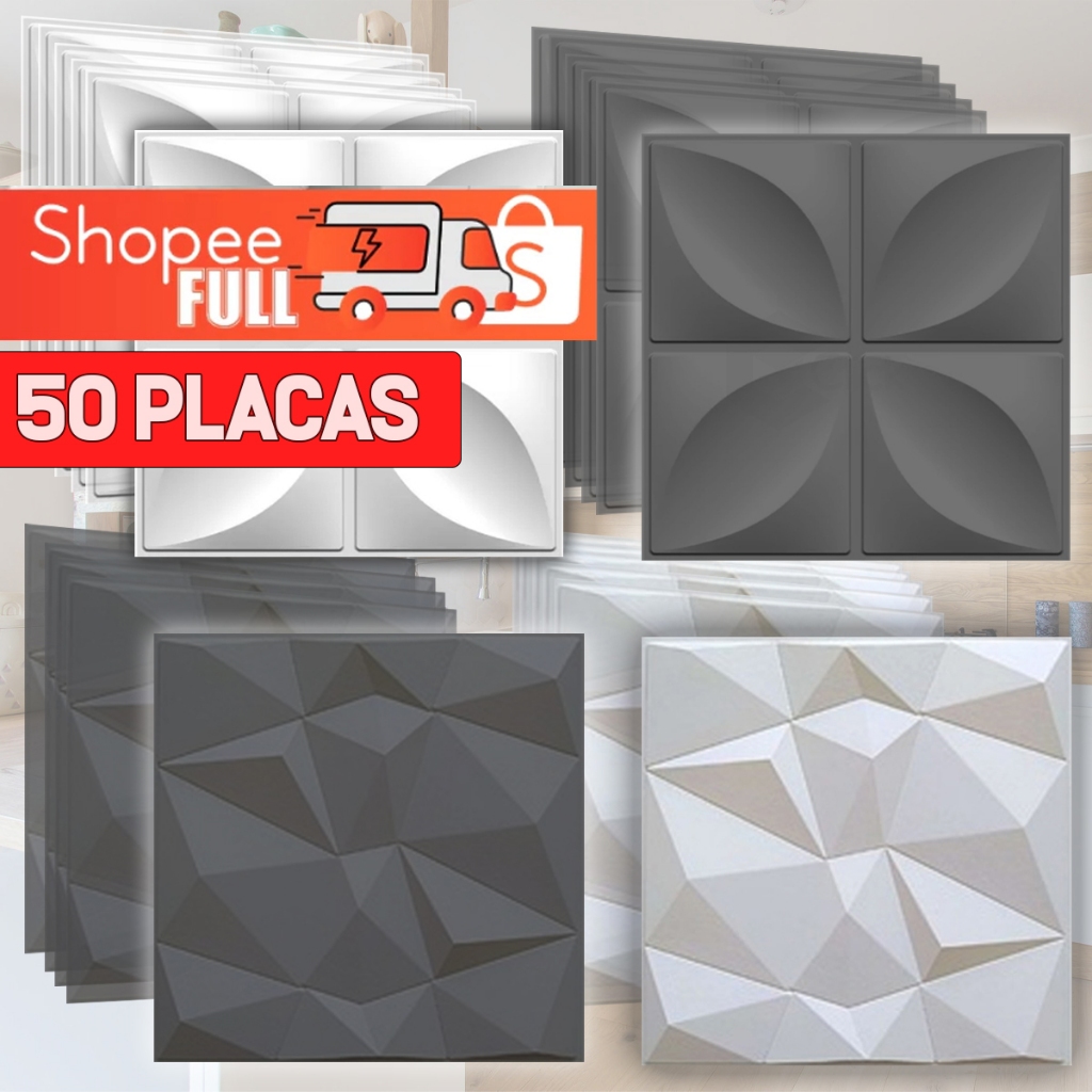 Kit 16 - 50 Placas  PVC 3D 25x25 Revestimento de Parede Decorativa