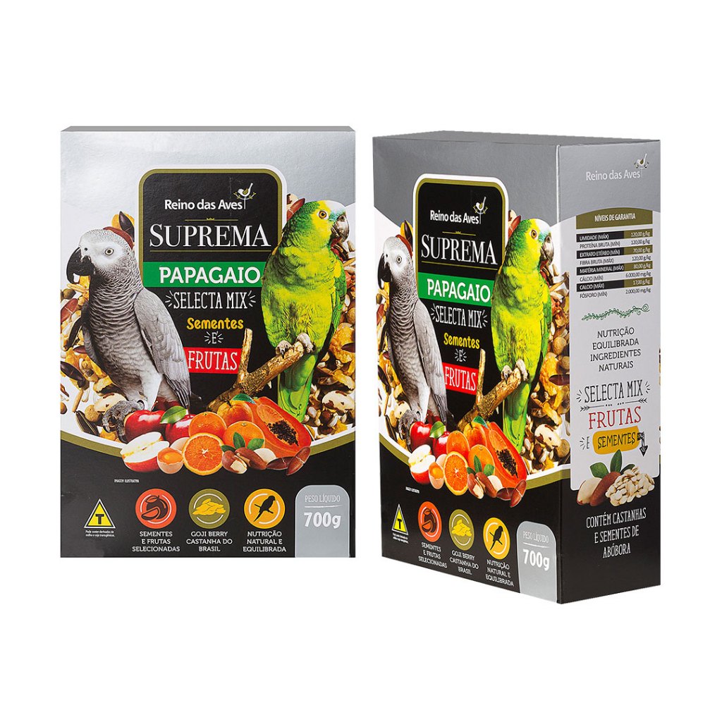 Kit 2 Caixas Ração Alimento 700g Suprema Selecta Mix Sementes Frutas Papagaio Promoção