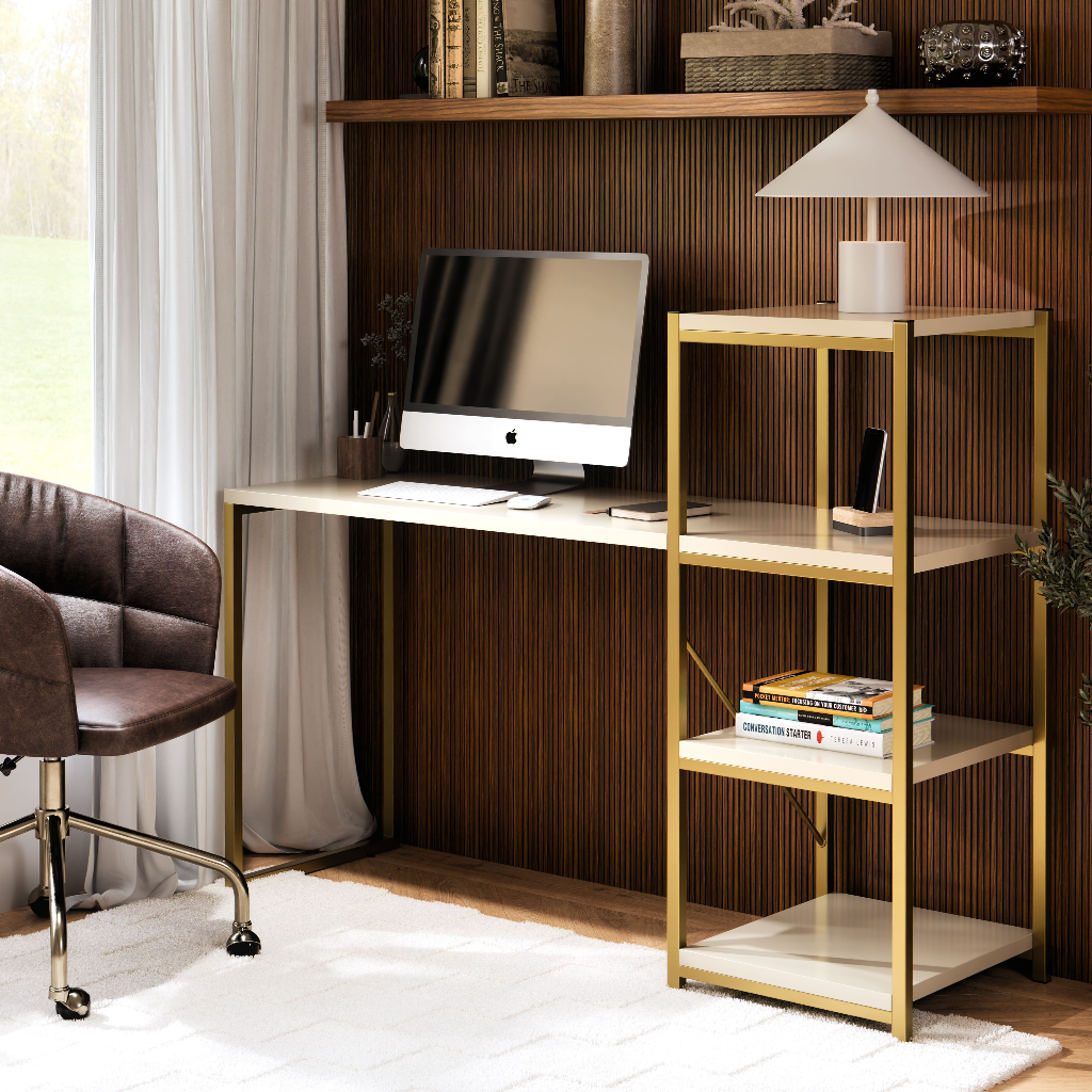 Mesa Escrivaninha Para Home Office E Escritórios Com Prateleiras - Home & Living
