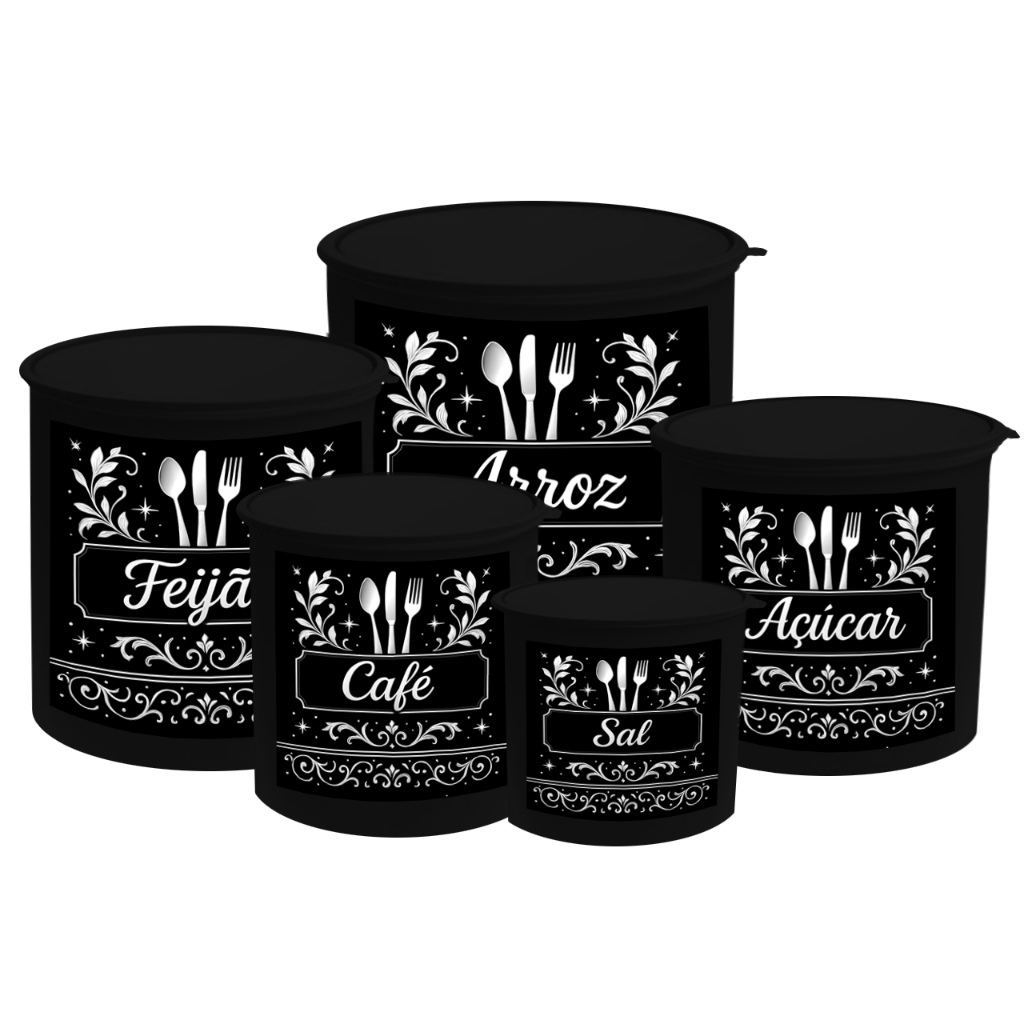 Kit Potes Para Mantimentos 5 Peças Plástico Linha premium Talher Cozinha em Oferta na Shopee