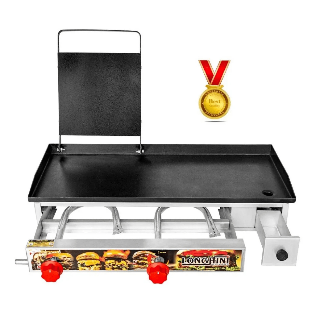 Chapa Chapeira De Lanches Hamburguer Porções Hot Dog Borda Alta Luxo  70x30cm Com Prensa