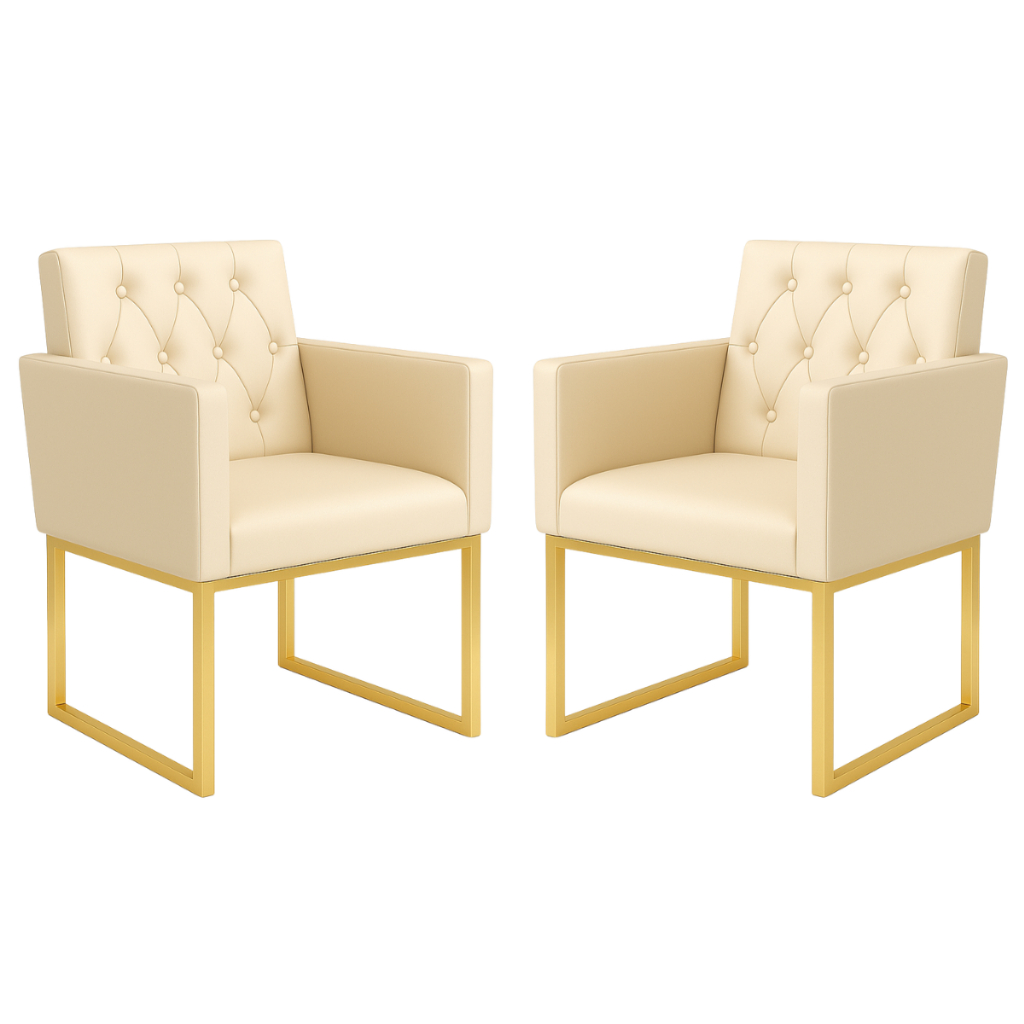 Kit 2 Poltronas para Recepção Thais com Base de Ferro Dourado Resistente