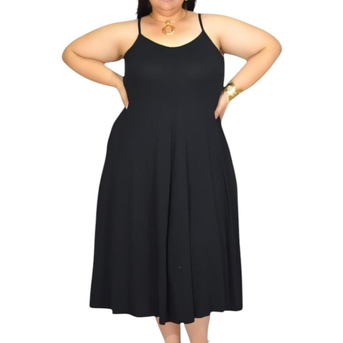 Vestido Mid Preto Básico Soltinho Plus Size Moda Autentika Verão Tamanho Grande Real
