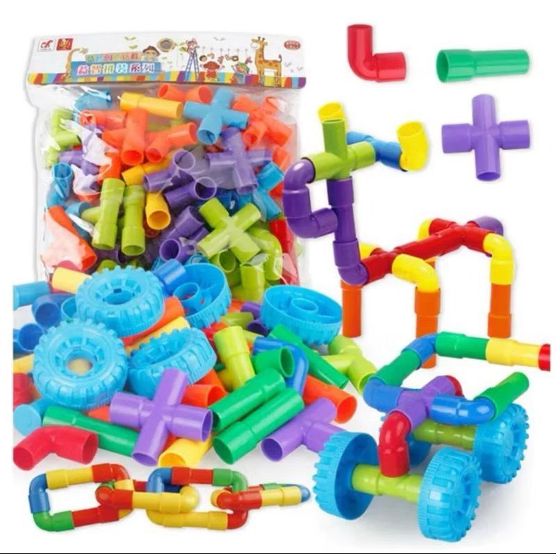 Detalhes do Blocos de Montar Infantil Grandes, Monta Desmonta, Brinquedo educativo, Caninho de Montar com Rodinhas, Bloquinhos.