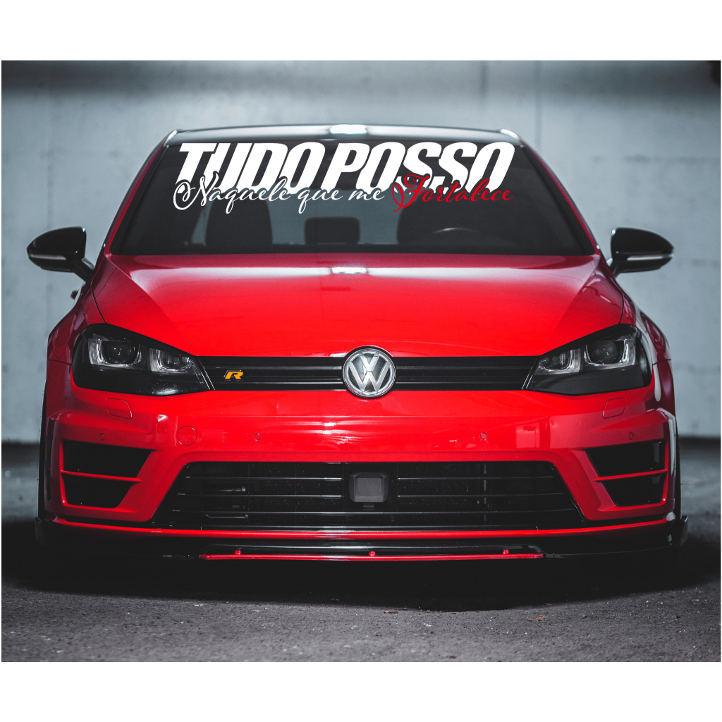 🚗 Adesivo Para Carro "Tudo Posso Naquele Que Me Fortalece" | 115x25cm ✝️ Frase Bíblica Estilo Gospel Auto Adesivo