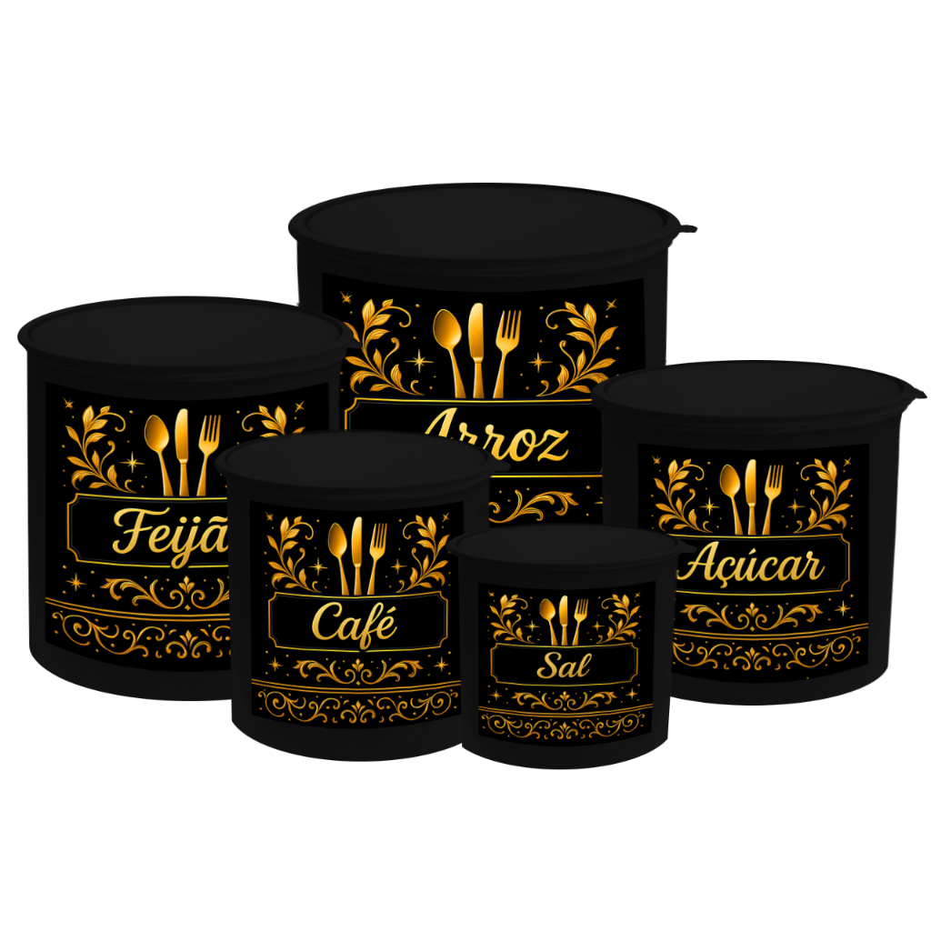 Kit Potes Para Mantimentos 5 peças Talher Dourado Decoração Cozinha Lar em Oferta na Shopee